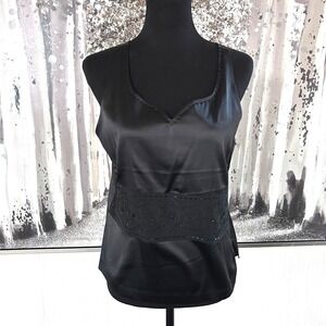 Thalia Sodi Womens Black Beaded Sleeveless‎ V-Neck Silk Blend Top - Large